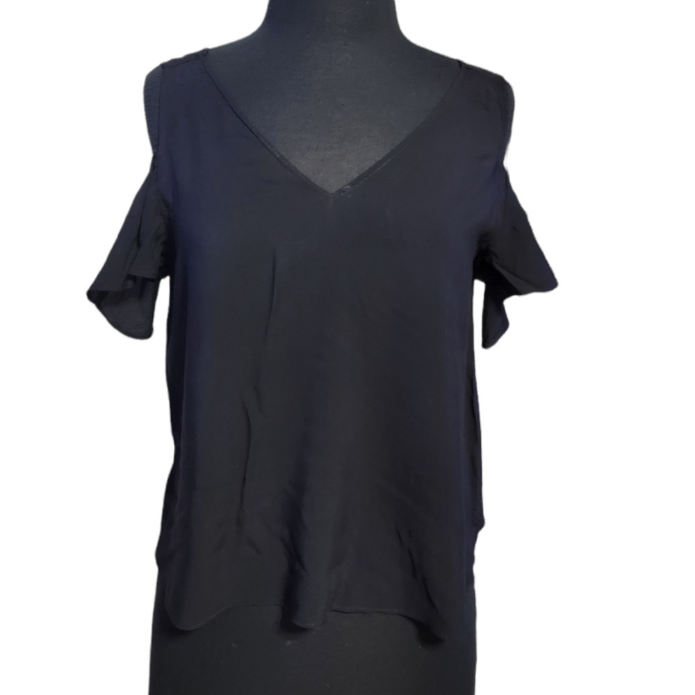 a.n.a cold shoulder v neck short sleeve top blouse black sz P M
